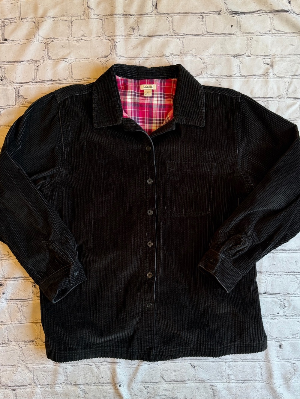 L.L. Bean Corduroy Button-Down Women's Shirt Medium Pink Plaid Lining Preppy